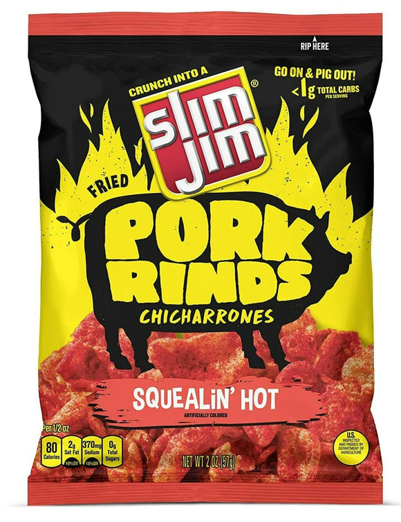 Slim Jim - Pork Rinds - Squealin Hot - 2 oz (BB Jun 2022)