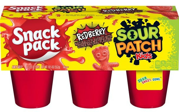 Snack Pack Sour Patch Kids Gelatin - Redberry - 6 Pack (BB Jul 2022)