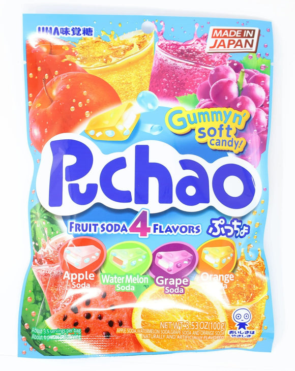 Puchao Gummy Soft Candy - Fruit Soda 4 Flavours - 3.53 oz (Japan)